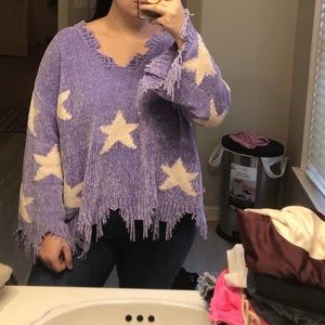 Boutique lavender star chenille sweater